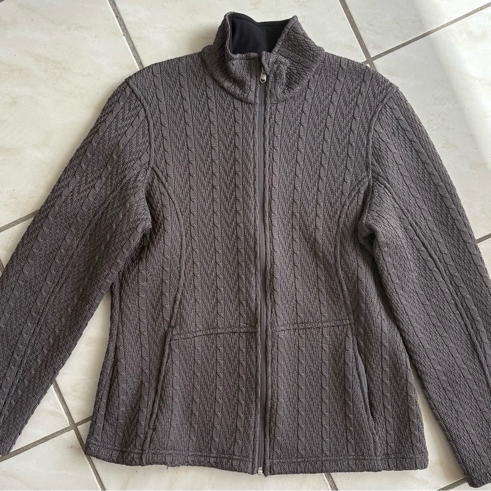 SPYDER Grey Cable Knit Full-Zip Sweater
